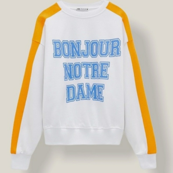 Zara “Bonjour Notre Dame” White Contrast Sweatshirt bloggers favorite - Picture 7 of 10